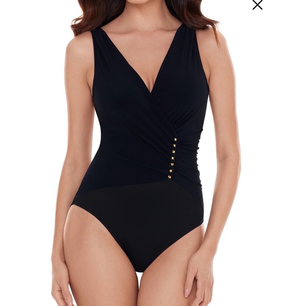 Magicsuit Black Ruched One Piece Swimsuit 10 Tummy Control Draped Luxe  Resort